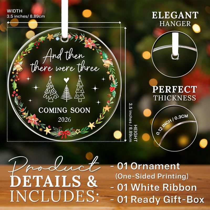 HEXMOZ Family of Three Christmas Ornaments 2025 - New Mom and Dad Gifts First Time 2025 - and Then There were Three Ornament, Baby Coming Soon 2026 Keepsake - Acrylic Xmas Tree Ornament - Image 4